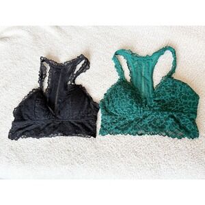 Aerie Lace Floral Lace Racerback Bralettes Green Black Lot of 2 Size Small